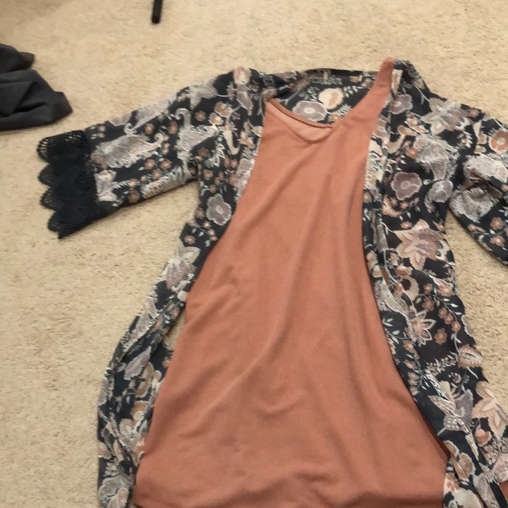 Light pink tank dress with removable Lacey kimono